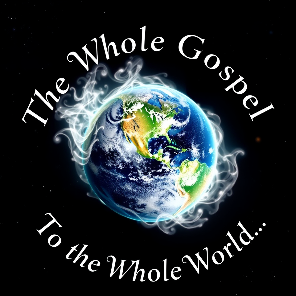 The Logo is an image of the Earth engulfed in blueish white flames with text stating The Whole Gospel to the Whole World.